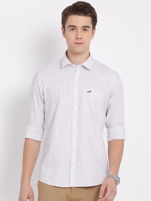

Crocodile Men White & Blue Slim Fit Checked Casual Shirt
