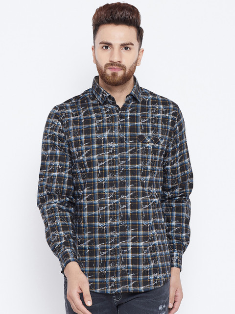 

Canary London Men Black & Khaki Slim Fit Checked Casual Shirt