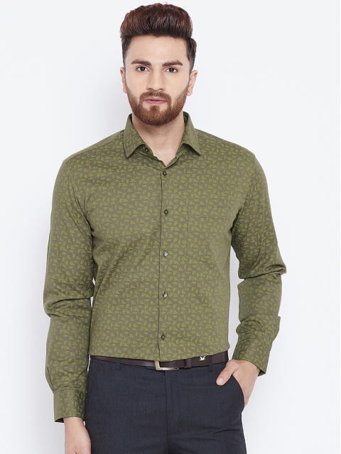 

Canary London Men Olive Green Smart Slim Fit Printed Formal Shirt