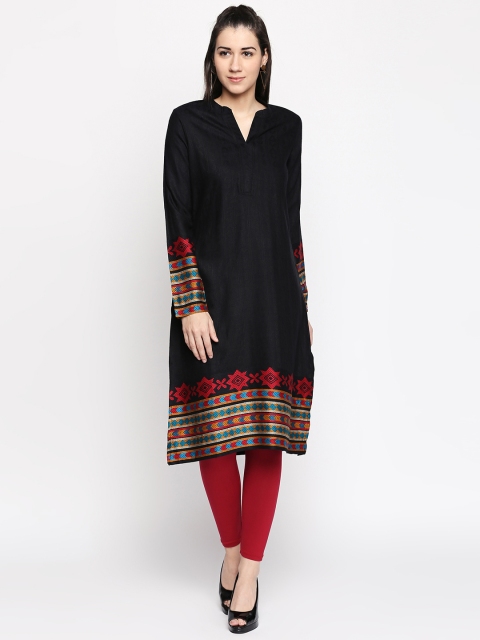 

RANGMANCH BY PANTALOONS Women Black Printed Straight Kurta