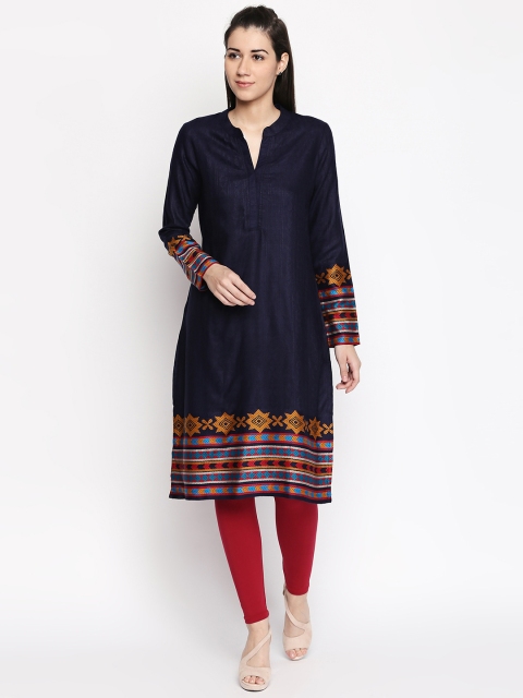 

RANGMANCH BY PANTALOONS Women Navy Blue Printed Straight Kurta