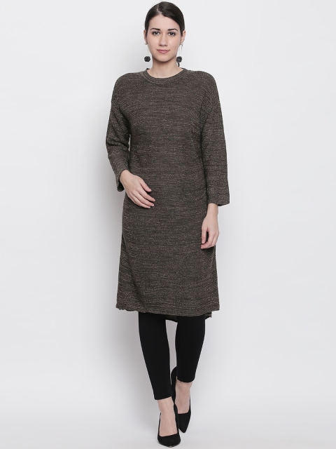 

RANGMANCH BY PANTALOONS Women Brown Woven Design Straight Kurta