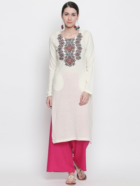 

RANGMANCH BY PANTALOONS Women Off-White Yoke Design Straight Kurta