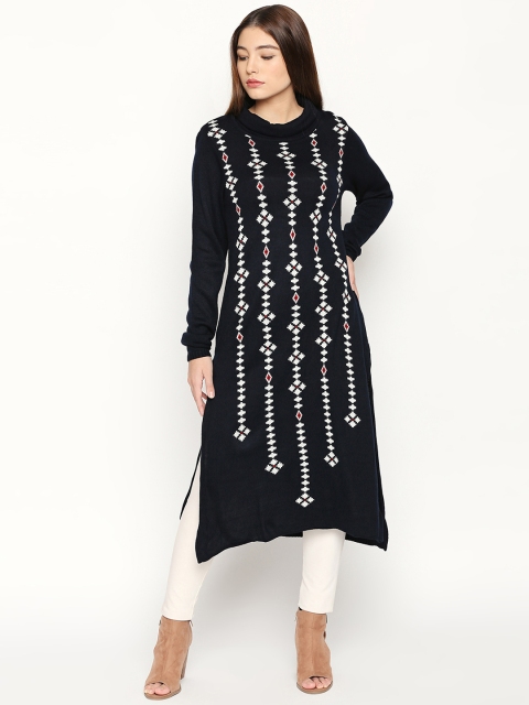 

RANGMANCH BY PANTALOONS Women Navy Blue Woven Design Straight Kurta