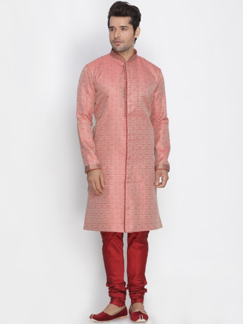 

VASTRAMAY Men Pink Printed Sherwani with Churidar
