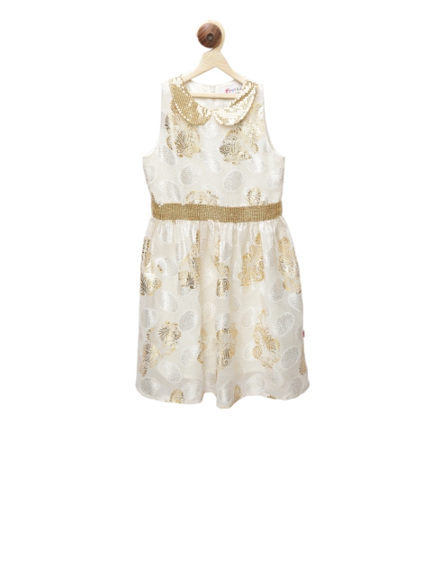 

First Kick Girls White Printed Fit and Flare Dress