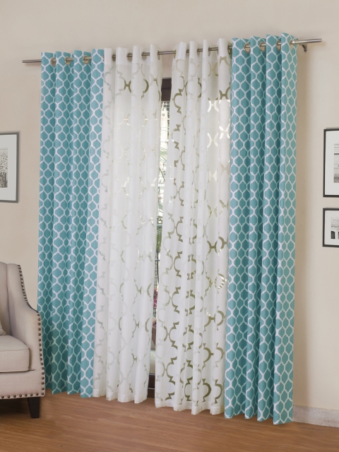 

ROSARA HOME Blue & White Set of 4 Door Curtains