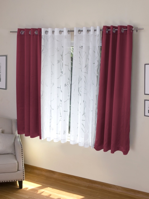 

ROSARA HOME Set of 4 Window Curtains, Maroon