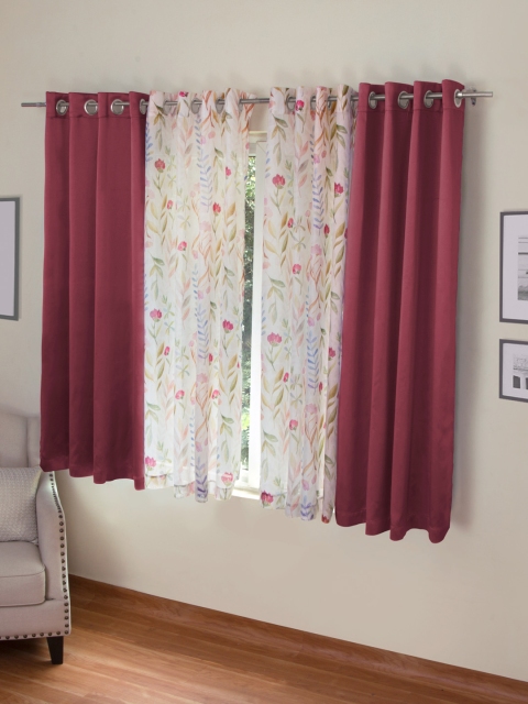 

ROSARA HOME Set of 4 Window Curtains, Maroon