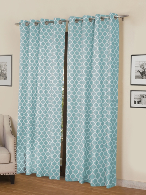 

ROSARA HOME Laurel Printed Double Eyelet Door Curtain, Blue