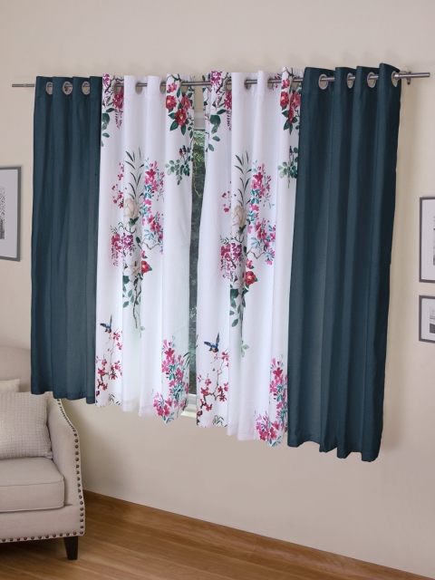 

ROSARA HOME Blue & White Set of 4 Window Curtains