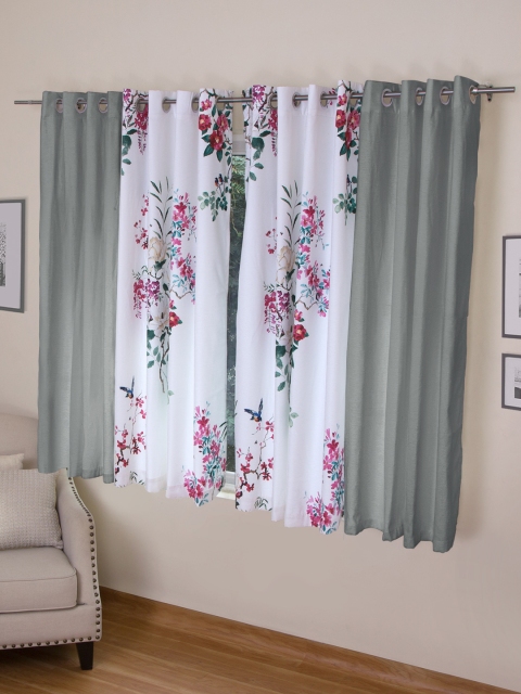 

ROSARA HOME Grey & White Set of 4 Window Curtains