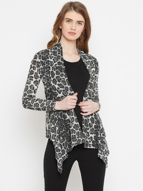 

Species Women Charcoal Grey & Off-White Animal Print Front-Open Sweater