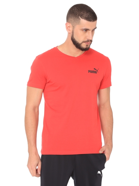

Puma Men Red Solid Slim Fit ESS+ V Neck Ribbon T-Shirt