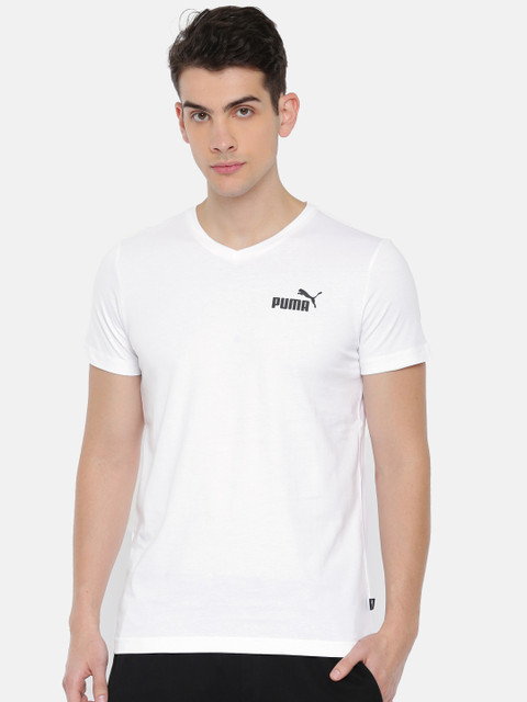 

Puma Men White Slim Fit ESS+ V-Neck Solid T-Shirt