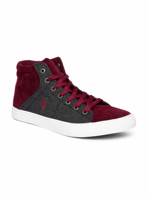 

U.S. Polo Assn. Men Burgundy Colourblocked Canvas Mid-Top Sneakers