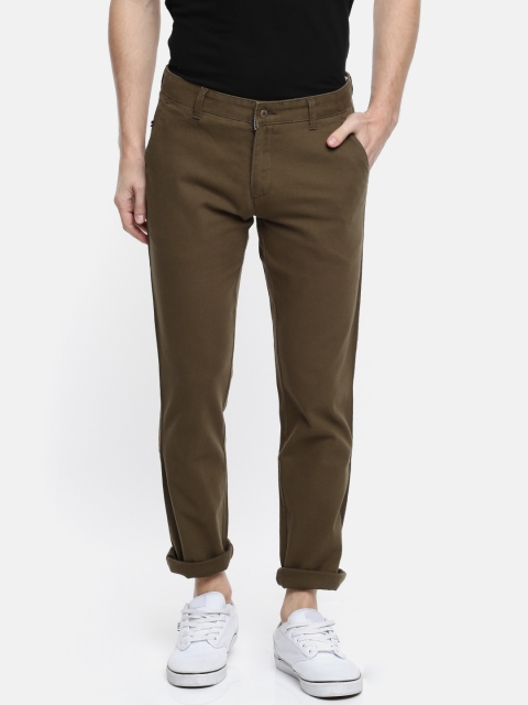 

British Club Men Olive Brown Slim Fit Solid Regular Trousers