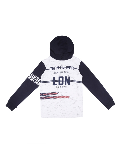 

POPPERS by Pantaloons Boys White & Blue Printed Hooded Sweatshirt