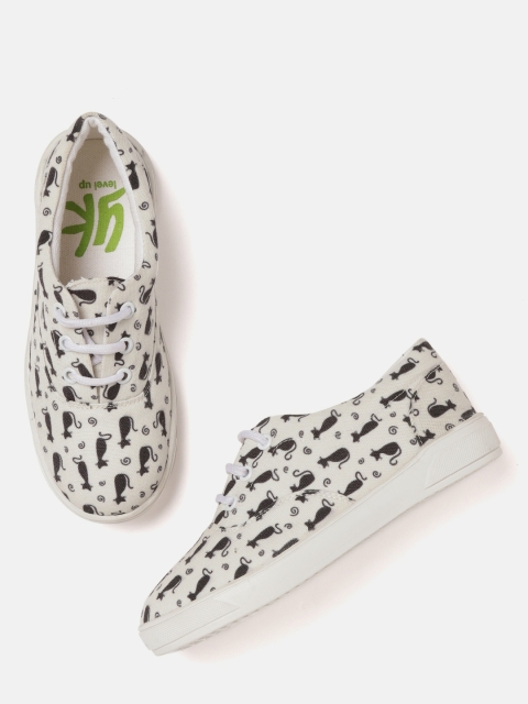 

YK Girls Off-White & Black Printed Sneakers