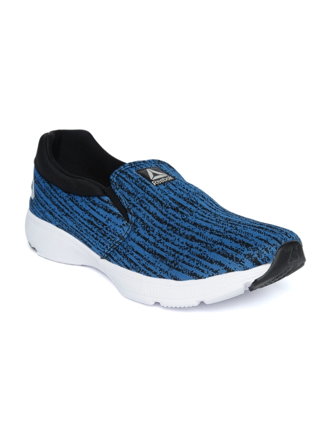 

Reebok Men Blue & Black Stride Slip On Striped Running Shoes