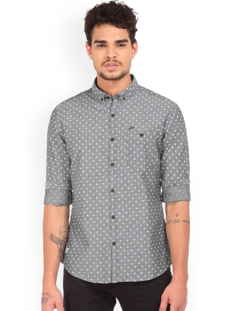 

Ed Hardy Men Charcoal Grey Slim Fit Printed Casual Shirt