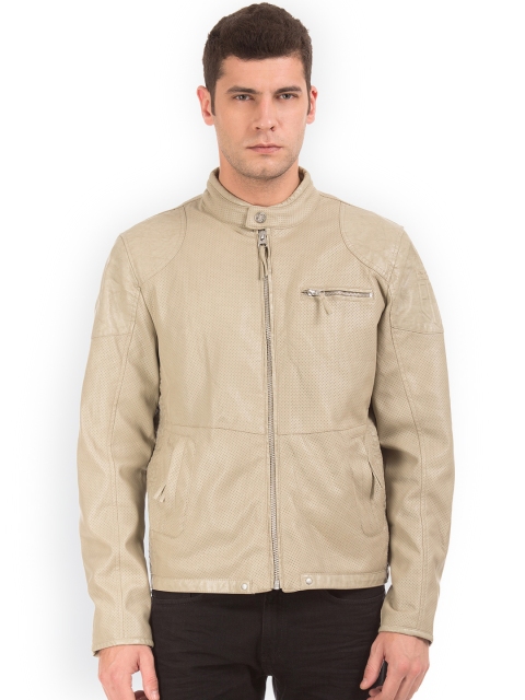 

Ed Hardy Men Beige Solid Biker Jacket