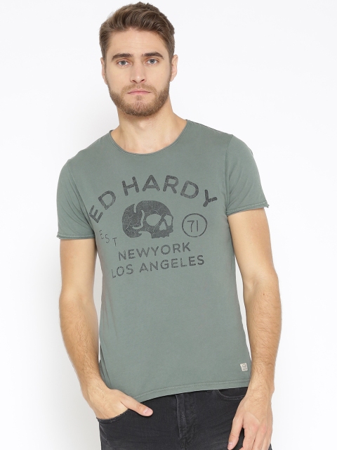 

Ed Hardy Men Green Printed Round Neck T-shirt