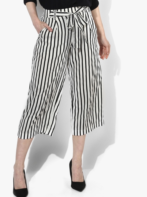 

Antheaa Women White & Black Striped Straight Cropped Palazzos