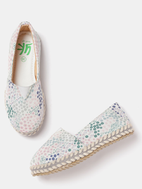 

YK Girls Off-White & Green Printed Espadrilles