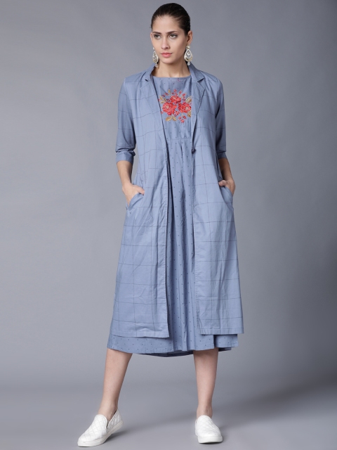 

Vishudh Women Blue Embroidered A-Line Kurta
