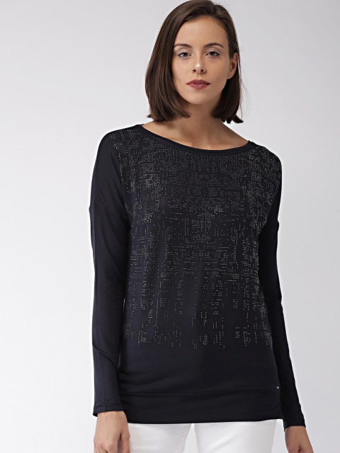 

GAS Women Navy Blue Solid Top