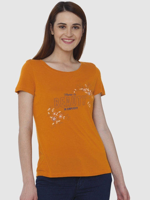 

Vero Moda Women Mustard Yellow Printed Round Neck T-shirt