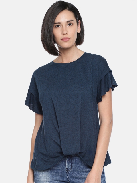 

Vero Moda Women Navy Blue Solid Round Neck Regular Top