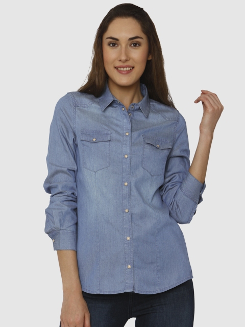 

Vero Moda Women Blue Faded Chambray Shirt