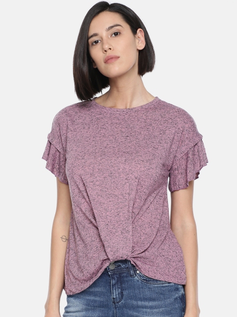 

Vero Moda Women Mauve Solid Round Neck T-shirt