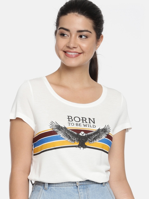 

Vero Moda Women Off-White Printed Round Neck T-shirt