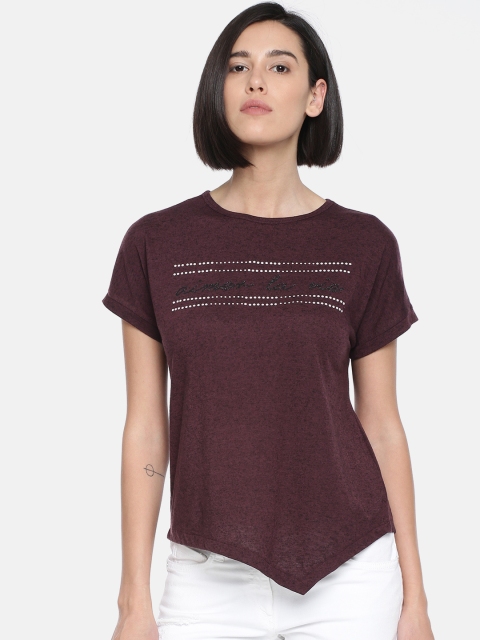 

Vero Moda Women Burgundy Printed Round Neck T-shirt
