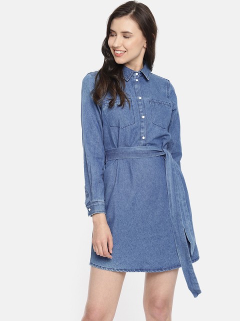 

Vero Moda Women Blue Solid Denim Shirt Dress