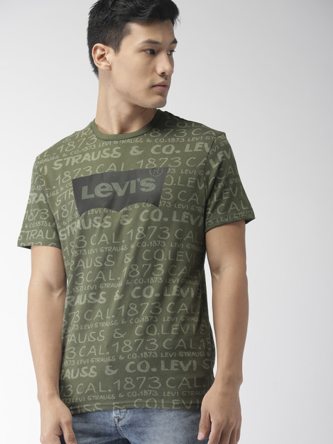 

Levis Men Olive Green Printed Round Neck Pure Cotton T-shirt