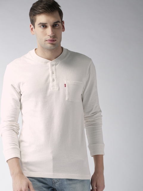 

Levis Men White Solid Henley Neck T-shirt