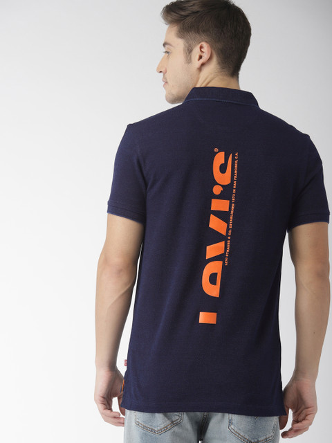 

Levis Men Blue Printed Polo Collar T-shirt, Navy blue
