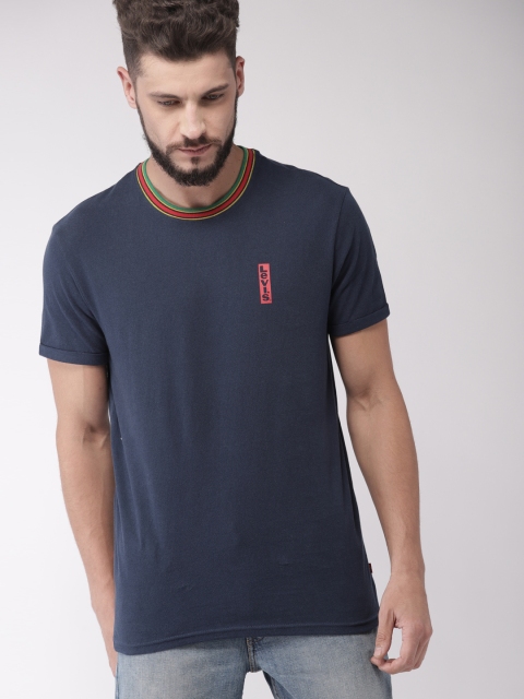 

Levis Men Navy Solid Round Neck Pure Cotton T-shirt, Navy blue