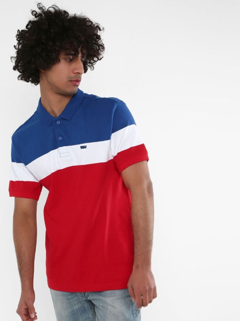 

Levis Men Blue & White Colourblocked Polo Collar T-shirt