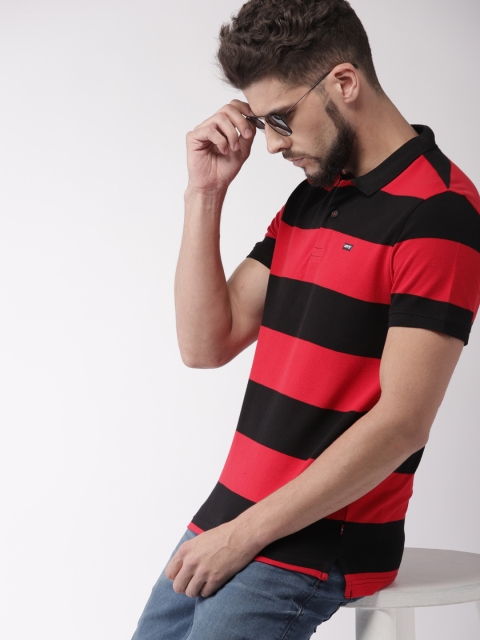 

Levis Men Red & Black Striped Polo Collar T-shirt