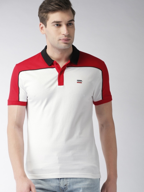 

Levis Men White & Red Colourblocked Polo Collar T-shirt