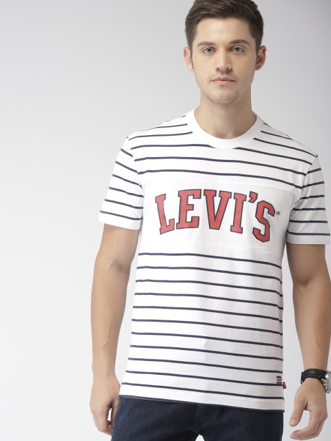

Levis Men White Striped Round Neck T-shirt