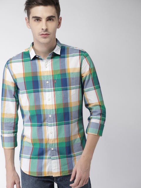 

Levis Men Green & Blue Slim Fit Checked Casual Shirt