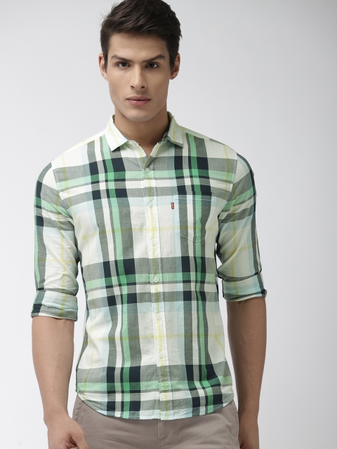 

Levis Men White & Navy Blue Slim Fit Checked Casual Shirt