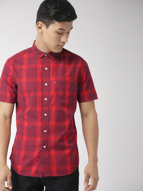 

Levis Men Red Slim Fit Checked Casual Shirt