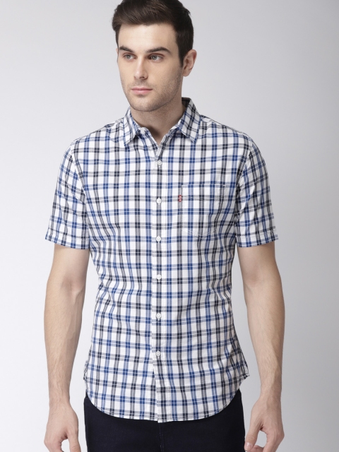 

Levis Men White & Blue Slim Fit Checked Casual Shirt